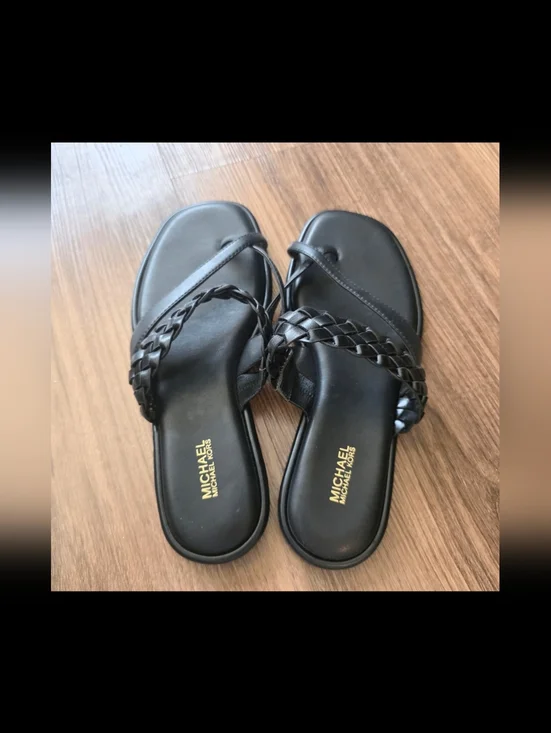 Michael Kors Black Braided Strap Slide Sandals - 8 - Picture 2 of 3